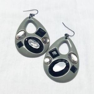 Zara Statement Jewel Retro Gray Dangle Earrings